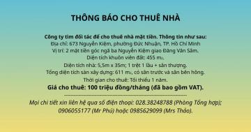 THÔNG BÁO CHO THUÊ NHÀ